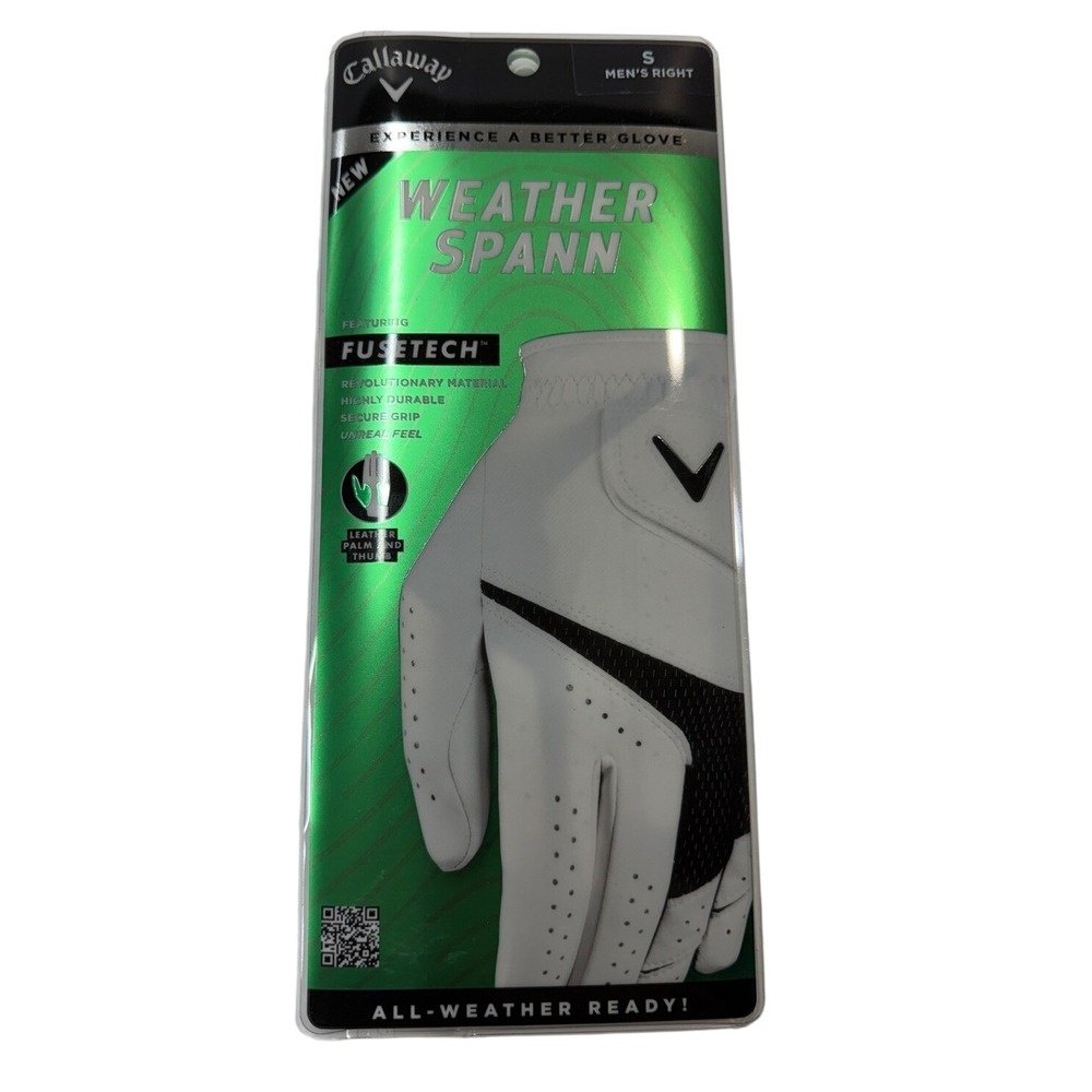 Callaway Weather Spann Golf Glove Mens Right Hand Small White FuseTech NEW